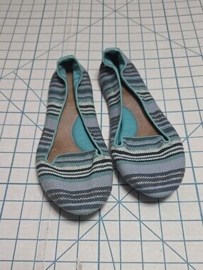 Hush Puppies Blue Aqua Green Woven Striped Slip-On Flats, Sz 9W, Preloved
